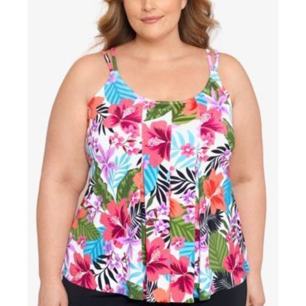 Swim Solutions Plus Size Double-Strap Tankini Multicolor Women's Swimsuit 16W